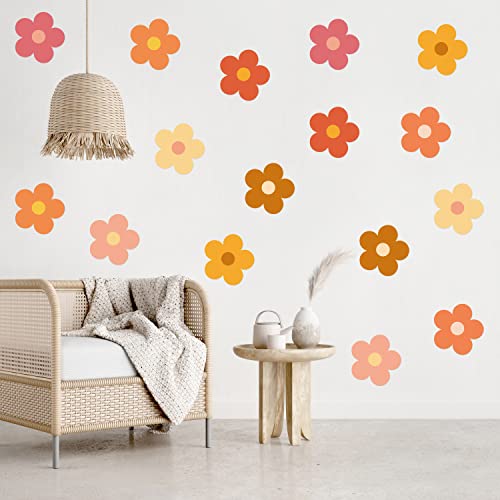 A1DIEE 16 Stück Groovy Wandtattoo für Kinderzimmer Retro Hippie Blumen Wandsticker Vinyl Selbstklebend Wandtattoos Vintage Wandaufkleber Teens Mädchen Wanddekorationen für Schlafzimmer Wohnzimmer von A1DIEE