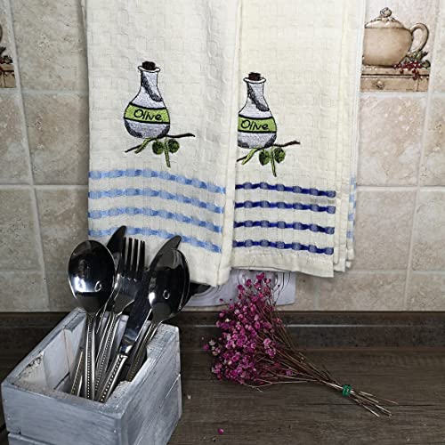 A2- 2er Set 100% Baumwolle Küchentücher Waffel-Piqué 48x70cm Geschirrtüchern Oliven Italien Design von a2