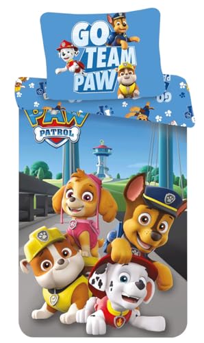 Kids Paw Patrol Bettwäsche, 100% Baumwolle, Bettbezug 140 x 200 cm + Kissenbezug von A2Z 4 Kids