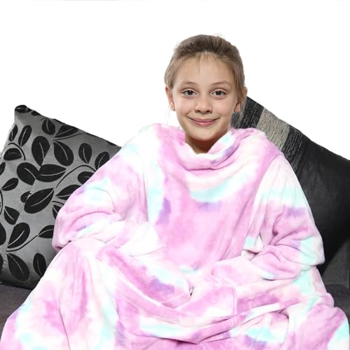 A2Z Tragbare Decke für Mädchen, Batik-Design, mit Ärmeln, Flanell-Fleece, Kuscheldecke – TV Blkt T.D Lilac_Kids von A2Z
