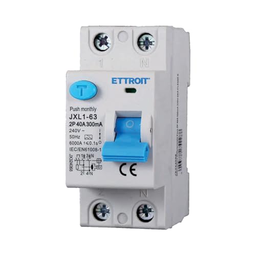 A2ZWORLD Differentialschalter Typ A 300mA, RCCB Klasse A 300mA 2P 40A, 1P+N 2-polig 6kA 220V, Belegt 2 Module DIN-Schiene von A2ZWORLD