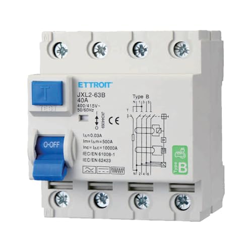 A2ZWORLD Differentialschalter Typ B, dreiphasig, RCCB Klasse B 30 mA 4P 40 A, 3P+N 4 Pole 10 kA AC 400 V, Belegt 4 Module DIN-Schiene von A2ZWORLD