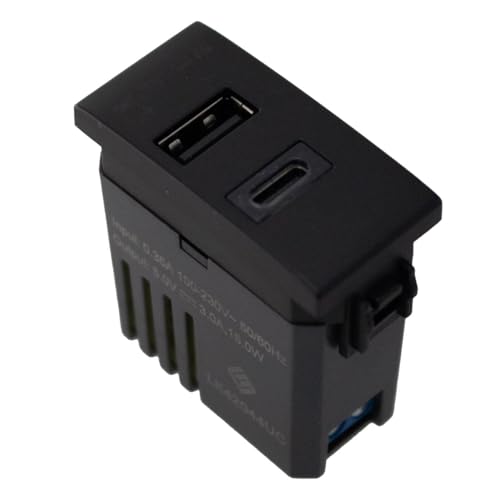 A2ZWORLD Doppelter USB-Stecker, USB-Ladegerät mit 2 Anschlüssen, kompatibel mit Bticino Living, kompatibel mit Vimar Plana (USB-A + USB-C 5V 3A, Schwarz) von A2ZWORLD