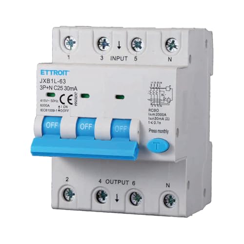 A2ZWORLD Leitungsschutzschalter, dreiphasig, Typ A 30 mA, RCBO Klasse A 4P C25 25A, Kurve C 3P+N 6000A, Belegt 4 DIN-Module, AC 400 V IP20 von A2ZWORLD