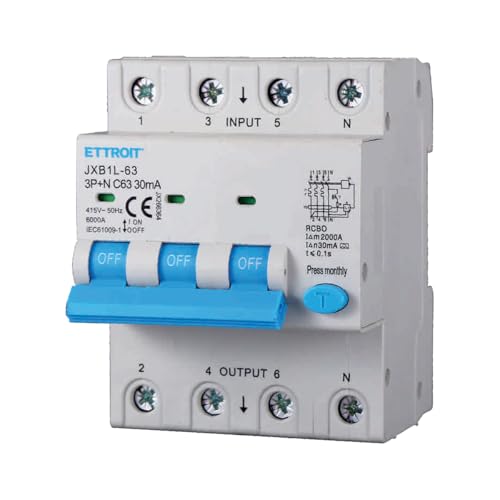A2ZWORLD Leitungsschutzschalter, dreiphasig, Typ A 30 mA, RCBO Klasse A 4P C63 63A, Kurve C 3P+N 6000A, Belegt 4 DIN-Module, AC 400 V IP20 A2ZWORLD Leitungsschutzschalter, dreiphasig, Typ A 30 mA, RCBO Klasse A 4P C63 63A, Kurve C 3P+N 6000A, Belegt 4 DIN-Module, AC 400 V IP20 von A2ZWORLD