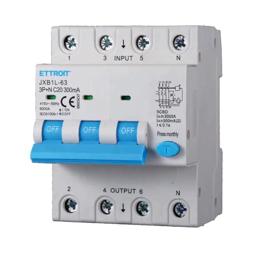 A2ZWORLD Leitungsschutzschalter, dreiphasig, Typ A 300 mA, RCBO Klasse A 4P C20 20 A, Kurve C 3P+N 6000 A, Belegt 4 DIN-Module, AC 400 V IP20 von A2ZWORLD