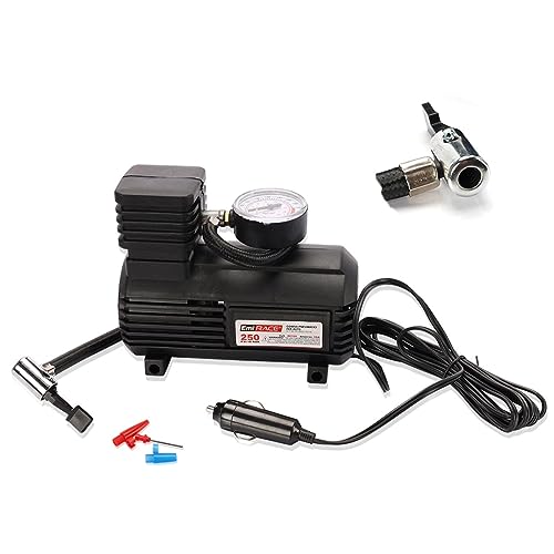 A2ZWORLD Tragbarer Mini-Kompressor für Auto, tragbar, 12 V, professionelle Luftpumpe mit analogem Manometer, Zigarettenanzünder, Pumpenform von A2ZWORLD