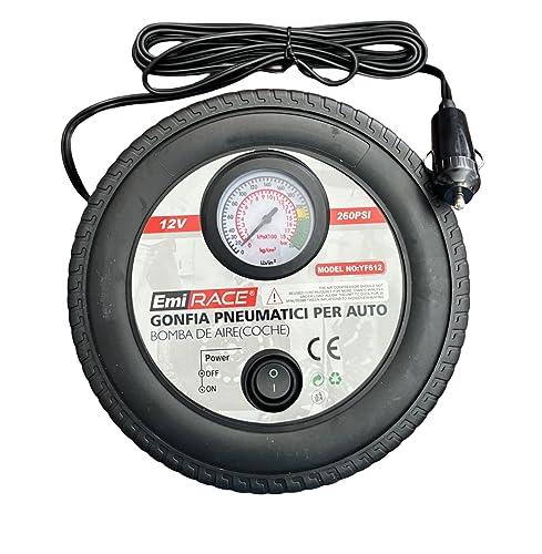 A2ZWORLD Tragbarer Mini-Kompressor für Auto, tragbar, 12 V, professionelle Luftpumpe mit analogem Manometer, Zigarettenanzünder, Form aus Gummi, 18 x 18 x 7 cm von A2ZWORLD