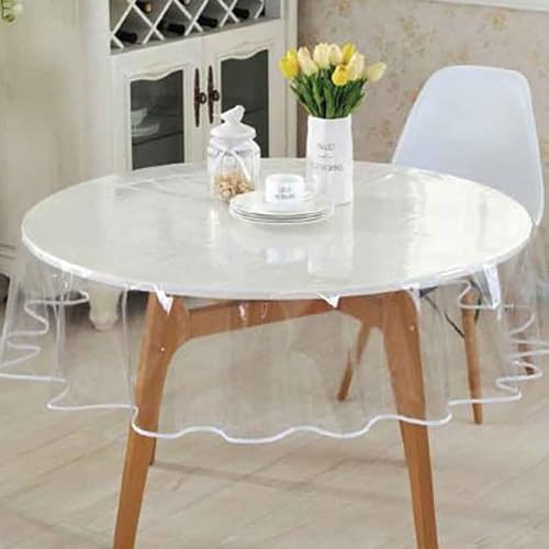 A2ZWORLD Tischdecke aus PVC, transparent, laminierte Tischdecke, wasserdicht, rechteckig oder rund, Schutzfolie aus PVC abwaschbar (rund Durchmesser 140 cm) von A2ZWORLD