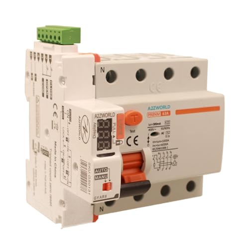 Automatischer dreiphasiger Differentialschalter 63 A, 300 mA 6 kA, RCCB Typ AC 3P+N 6 kA 380 V, 3 Versuche (10s/60s/300s), belegt 5 DIN-Module, LED-Display von A2ZWORLD
