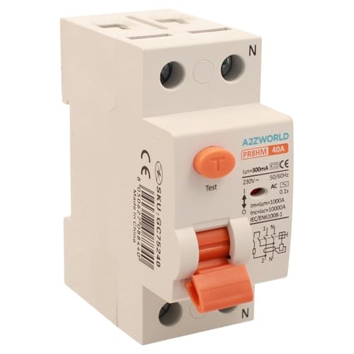 Differentialschalter 300 mA, lebensrettend 40 A, RCCB 1P+N Typ AC 10 kA 220 V, 2 DIN-Module, Serie PR8HM, elektromagnetisch, IEC61008-1 zertifiziert von A2ZWORLD