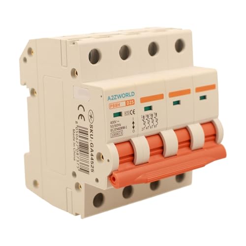 Dreiphasiger Leitungsschutzschalter 4P 25A D25, Kurve D 10kA, 4 Module DIN 380V AC, zertifiziert IEC60898-1, Serie PB8H Professional von A2ZWORLD