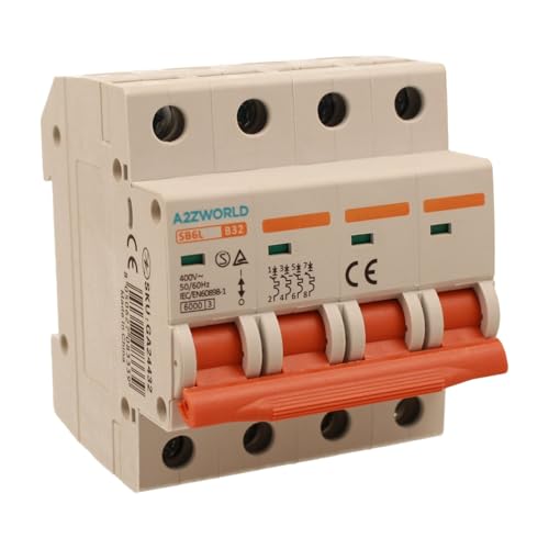 Dreiphasiger Leitungsschutzschalter 4P 32A B32, Kurve B 6kA, 4 Module DIN 380V AC, zertifiziert IEC60898-1, Serie SB6L von A2ZWORLD