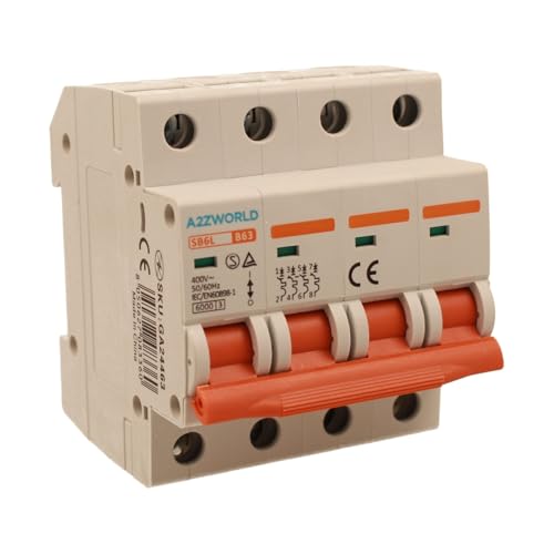 Dreiphasiger Leitungsschutzschalter 4P 63A B63, Kurve B 6kA, 4 Module DIN 380V AC, zertifiziert IEC60898-1, Serie SB6L Dreiphasiger Leitungsschutzschalter 4P 63A B63, Kurve B 6kA, 4 Module DIN 380V AC, zertifiziert IEC60898-1, Serie SB6L von A2ZWORLD