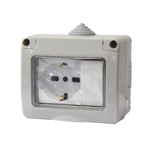 Elektrokasten IP55 mit Tür, 3 Module Schuko-Steckdose P40 10/16 A + Schalter, Kit Elektrobox bereit, Montage für Wand und Außenbereich Elektrokasten IP55 mit Tür, 3 Module Schuko-Steckdose P40 10/16 A + Schalter, Kit Elektrobox bereit, Montage für Wand und Außenbereich von A2ZWORLD