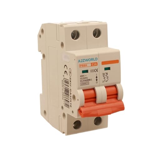 Leistungsschalter 16 A C16, Bipolar 2P, Kurve C 10 kA, 2 Module DIN 220 V AC, zertifiziert IEC60898-1, Profi-Serie PB8H von A2ZWORLD