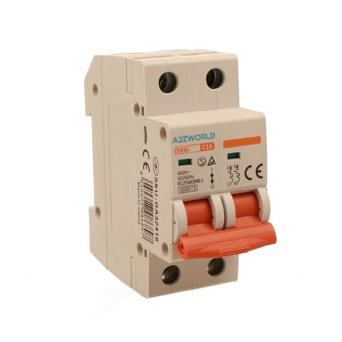 Leistungsschalter 16A C16, Bipolar 2P, Kurve C 6kA, 2 Module DIN 220V AC, zertifiziert IEC60898-1, Serie SB6L von A2ZWORLD