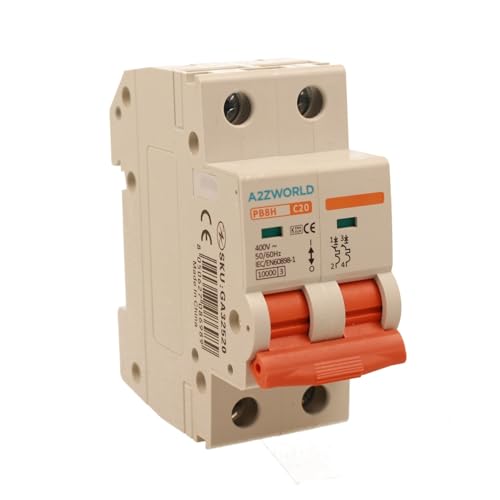 Leistungsschalter 20 A C20, Bipolar 2P, Kurve C 10 kA, 2 Module DIN 220 V AC, zertifiziert IEC60898-1, Profi-Serie PB8H Leistungsschalter 20 A C20, Bipolar 2P, Kurve C 10 kA, 2 Module DIN 220 V AC, zertifiziert IEC60898-1, Profi-Serie PB8H von A2ZWORLD