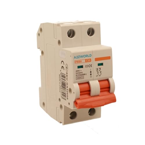 Leistungsschalter 50 A C50, Bipolar 2P, Kurve C 10 kA, 2 Module DIN 220 V AC, zertifiziert IEC60898-1, Profi-Serie PB8H Leistungsschalter 50 A C50, Bipolar 2P, Kurve C 10 kA, 2 Module DIN 220 V AC, zertifiziert IEC60898-1, Profi-Serie PB8H von A2ZWORLD