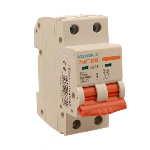 Leistungsschalter Curve D 63A D63, Bipolar 2P 10kA, 2 Module DIN 220V AC, zertifiziert IEC60898-1, Profi-Serie PB8H Leistungsschalter Curve D 63A D63, Bipolar 2P 10kA, 2 Module DIN 220V AC, zertifiziert IEC60898-1, Profi-Serie PB8H von A2ZWORLD