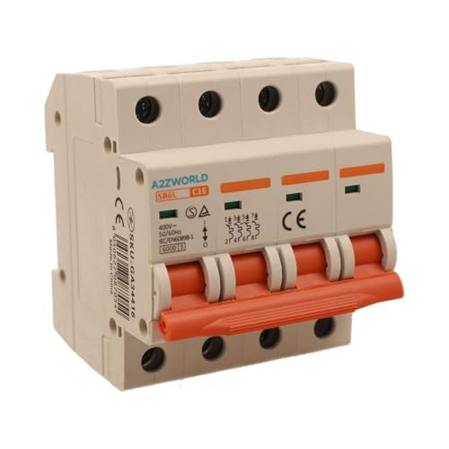Leitungsschutzschalter, dreiphasig, 4P 16A C16, Kurve C 6kA, 4 Module DIN 380V AC, zertifiziert IEC60898-1, Serie SB6L von A2ZWORLD