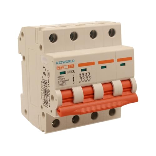 Leitungsschutzschalter, dreiphasig, 4P 20 A C20, Kurve C 10 kA, 4 Module DIN 380 V AC, zertifiziert IEC60898-1, Serie PB8H Leitungsschutzschalter, dreiphasig, 4P 20 A C20, Kurve C 10 kA, 4 Module DIN 380 V AC, zertifiziert IEC60898-1, Serie PB8H von A2ZWORLD