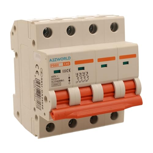 Leitungsschutzschalter, dreiphasig, 4P 40A C40, Kurve C 10kA, 4 Module DIN 380V AC, zertifiziert IEC60898-1, Serie PB8H von A2ZWORLD
