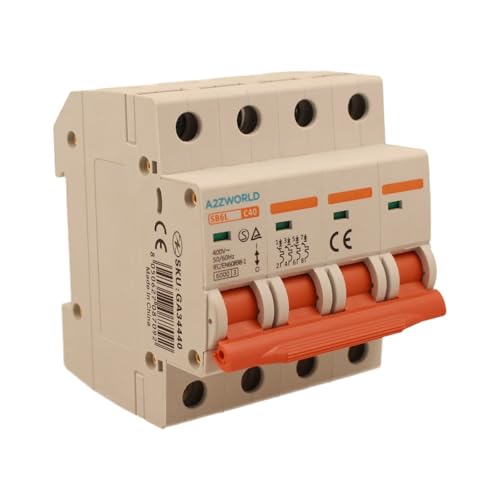 Leitungsschutzschalter, dreiphasig, 4P 40A C40, Kurve C 6kA, 4 Module DIN 380V AC, zertifiziert IEC60898-1, Serie SB6L Leitungsschutzschalter, dreiphasig, 4P 40A C40, Kurve C 6kA, 4 Module DIN 380V AC, zertifiziert IEC60898-1, Serie SB6L von A2ZWORLD