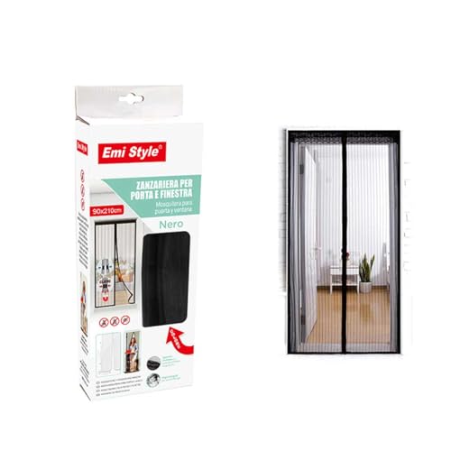 Magnetischer Fliegenvorhang für Fenstertür mit Klettband, Insektenschutz, einfach zu installieren (90 x 210 cm, Schwarz) von A2ZWORLD