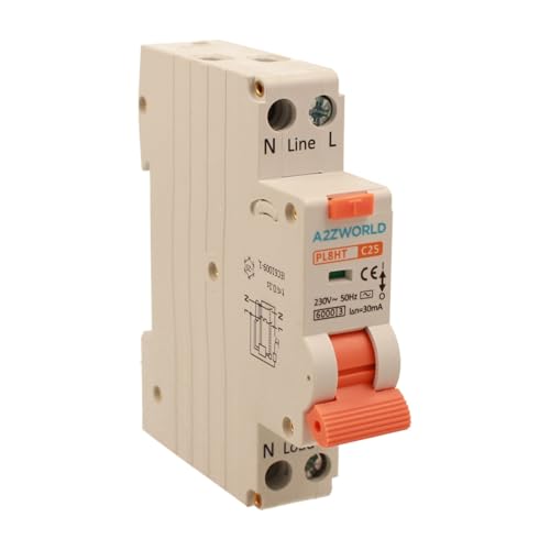 Magnetothermischer Differentialschalter 1 Modul 25A C25, 1P+N 6kA 30mA 220V, RCBO Slim Typ AC Kurve C, Serie PL8HT Professional Magnetothermischer Differentialschalter 1 Modul 25A C25, 1P+N 6kA 30mA 220V, RCBO Slim Typ AC Kurve C, Serie PL8HT Professional von A2ZWORLD