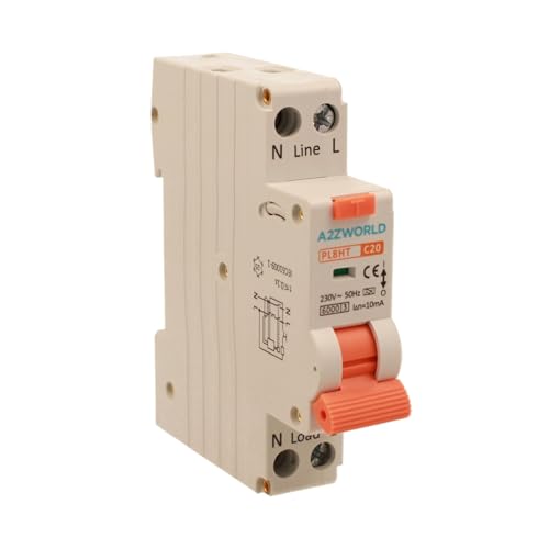 Magnetothermischer Differentialschalter 10 mA für Feuchträume, 20 A C20, RCBO Typ A Kurve C, 1 DIN-Modul, 1P+N 6kA 220 V, Serie PL8HT Professional von A2ZWORLD