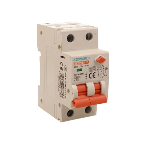 Magnetothermischer Differentialschalter Typ A 20A C20, RCBO 1P+N 6kA 30mA Kurve C, Doppelhebel mit visueller Diagnose, 2 DIN-Module, Serie PL8HM Elektromagnetisch von A2ZWORLD