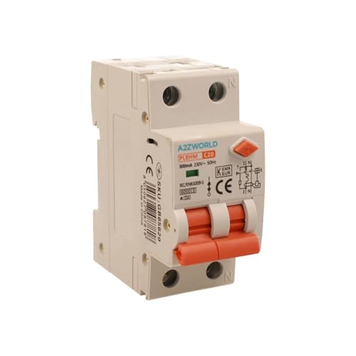 Magnetothermischer Differentialschalter Typ A 300mA, 20A C20, RCBO 1P+N 6kA Kurve C, Doppelhebel mit visueller Diagnose, 2 DIN-Module, Serie PL8HM Elektromagnetisch von A2ZWORLD