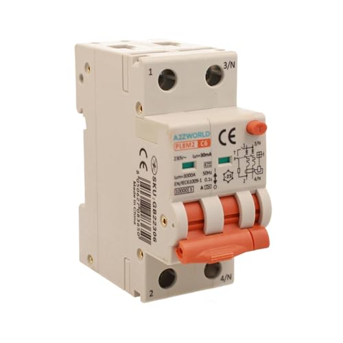 Magnetothermischer Differentialschalter Typ A 6A C6, Bipolar 2P echt (NO 1P+N), Kurve C 6kA 30mA, Doppelhebel mit visueller Diagnose, 2 DIN-Module, Serie PL8M2 von A2ZWORLD