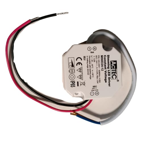 Mini-Netzteil dimmbar 24 V 12 W 0,5 A, kompatibel mit Phasenabschnittsdimmer Triac Dimming, IP65 50 x 48 x 24 mm, geeignet für LED-Streifen von A2ZWORLD