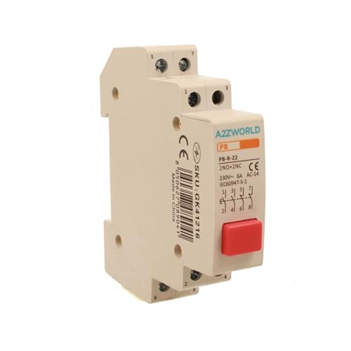 Modularer Taster, Modularer Fernschalter, mit Kontrollleuchte mit rotem LED-Licht, 4P 2NO+2NC, belegt 1 DIN-Modul, 16 A AC 230 V, IP20 IEC60947-5-1 von A2ZWORLD