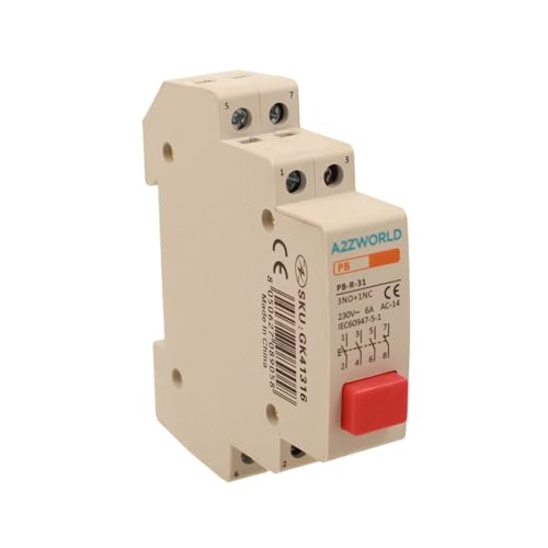 Modularer Taster, Modularer Fernschalter, mit Kontrollleuchte mit rotem LED-Licht, 4P 3NO+1NC, belegt 1 DIN-Modul, 16 A AC 230 V, IP20 IEC60947-5-1 von A2ZWORLD