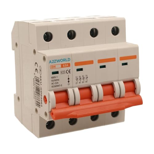 Modularer dreiphasiger Trennschalter 63 A, 4P vierpolig, 4 Module DIN 380 V AC, IP20, IEC60947-3 zertifiziert Modularer dreiphasiger Trennschalter 63 A, 4P vierpolig, 4 Module DIN 380 V AC, IP20, IEC60947-3 zertifiziert von A2ZWORLD