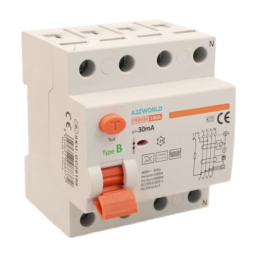 Reine Typ B Dreiphasen-Differenzschalter, 380V 100A, RCCB 3P+N 10kA 30mA, 4 DIN-Module, PR8HM-Serie elektromagnetisch zertifiziert, IEC61008-1 zertifiziert von A2ZWORLD