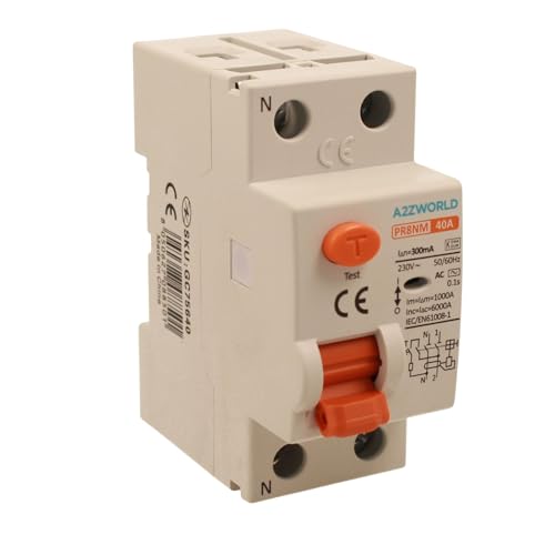 Reiner Fehlerstromschutzschalter 300 mA 40 A, RCCB 1P+N Typ AC 6 kA 220 V, 2 DIN-Module, Serie PR8NM, elektromagnetisch, IEC61008-1 zertifiziert von A2ZWORLD