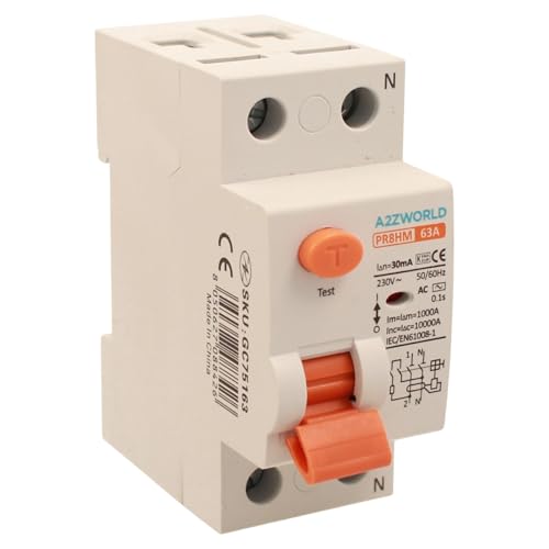 Reiner Fehlerstromschutzschalter 63 A, RCCB 1P+N Typ AC 10 kA 30 mA 220 V, 2 DIN-Module, Serie PR8HM, elektromagnetisch, zertifiziert IEC61008-1 Reiner Fehlerstromschutzschalter 63 A, RCCB 1P+N Typ AC 10 kA 30 mA 220 V, 2 DIN-Module, Serie PR8HM, elektromagnetisch, zertifiziert IEC61008-1 von A2ZWORLD