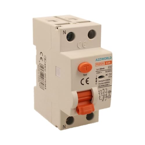 Reiner Fehlerstromschutzschalter 63 A, RCCB 1P+N Typ AC 6 kA 30 mA 220 V, 2 DIN-Module, Serie PR8NM, elektromagnetisch, IEC61008-1 zertifiziert von A2ZWORLD