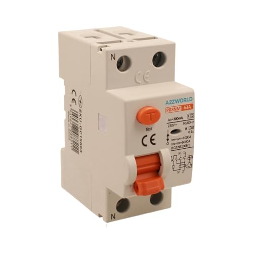 Reiner Fehlerstromschutzschalter Typ A, Lebensretter 300 mA 63 A, RCCB 1P+N 6kA 220 V, 2 DIN-Module, Serie PR8NM, elektromagnetisch, IEC61008-1 zertifiziert von A2ZWORLD