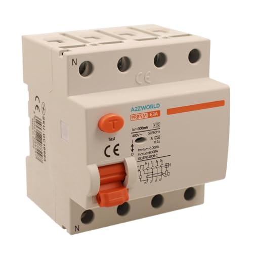 Reiner dreiphasiger Differentialschalter, lebensrettend 300 mA Typ A 63 A, RCCB 3P+N 6kA 380 V, 4 DIN-Module, Serie PR8NM, elektromagnetisch, IEC61008-1 zertifiziert von A2ZWORLD