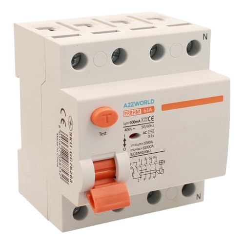 Reiner dreiphasiger Differentialschalter 63 A, Lebensrettung 300 mA 10 kA, RCCB 3P+N 380 V, 4 DIN-Module, Serie PR8HM, zertifiziert IEC61008-1 Reiner dreiphasiger Differentialschalter 63 A, Lebensrettung 300 mA 10 kA, RCCB 3P+N 380 V, 4 DIN-Module, Serie PR8HM, zertifiziert IEC61008-1 von A2ZWORLD