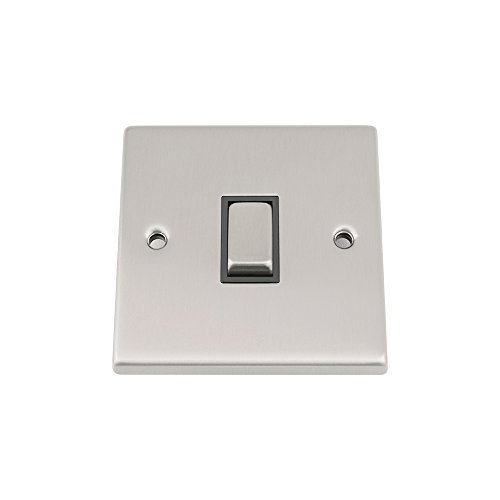 A5 Products Lichtschalter, 1 Gang, Satin-Chrom, quadratisch, schwarzer Einsatz, Metall-Kippschalter, 1-Gang/2 Wege, 10 A von A5 Products