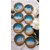 Untersetzer Für Gläser 4Er Set Aus Epoxidharz Meer Ocean Art| Bambus von A4ArtInspire