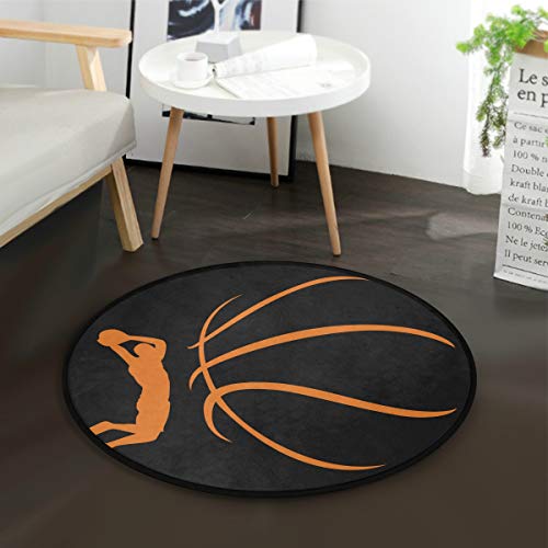 AABAO Basketball-Design, rund, rutschfest, bequem, rund, für Wohnzimmer, Schlafzimmer, 92 cm Durchmesser von AABAO
