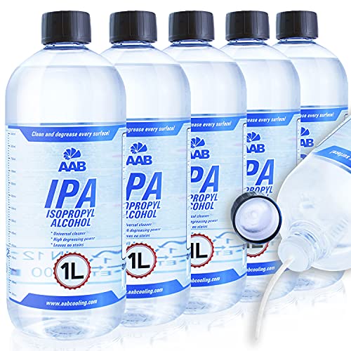 AABCOOLING IPA 1L – 5 Stück Satz - Isopropanol, Universelles Brennspiritus, Reinigungsalkohol, Für Fetten und Ölen Druckkopfreiniger, Spiritus in Einer Großen Flasche, Sehr Effizient Entferner von AABCOOLING