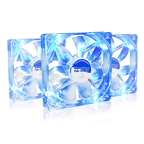 AABCOOLING Super Silent Fan 12 Blue LED - Leise Efizient 120mm Gehäuselüfter mit 4 Anti-Vibration-Pads und Blauer LED - Silent Lüfter, Kühler PC CPU Ventilator 13,6 dB 64,5 m3/ h - Wertpaket 3 Stück von AABCOOLING